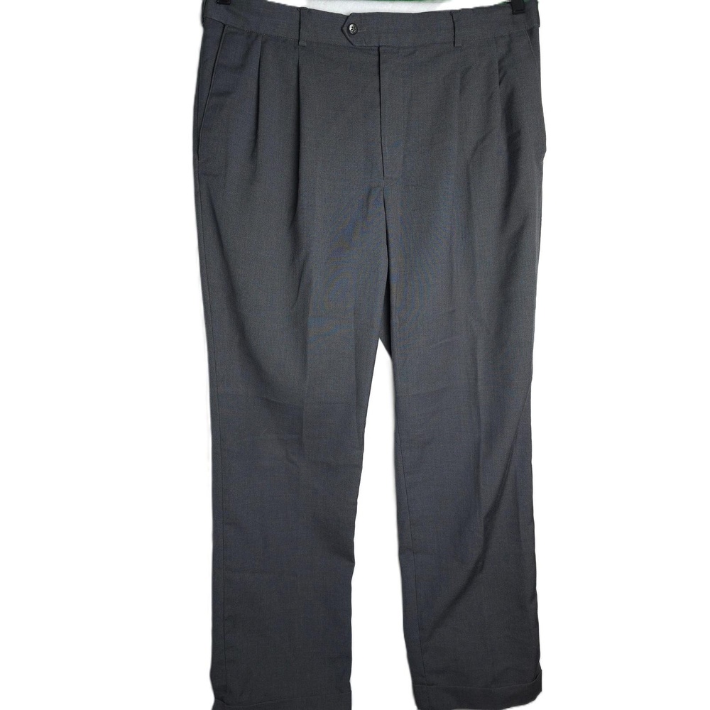 Stafford Mens Dark Gray Pleated Front Classic Fit Dress Trousers Size 38 x 32